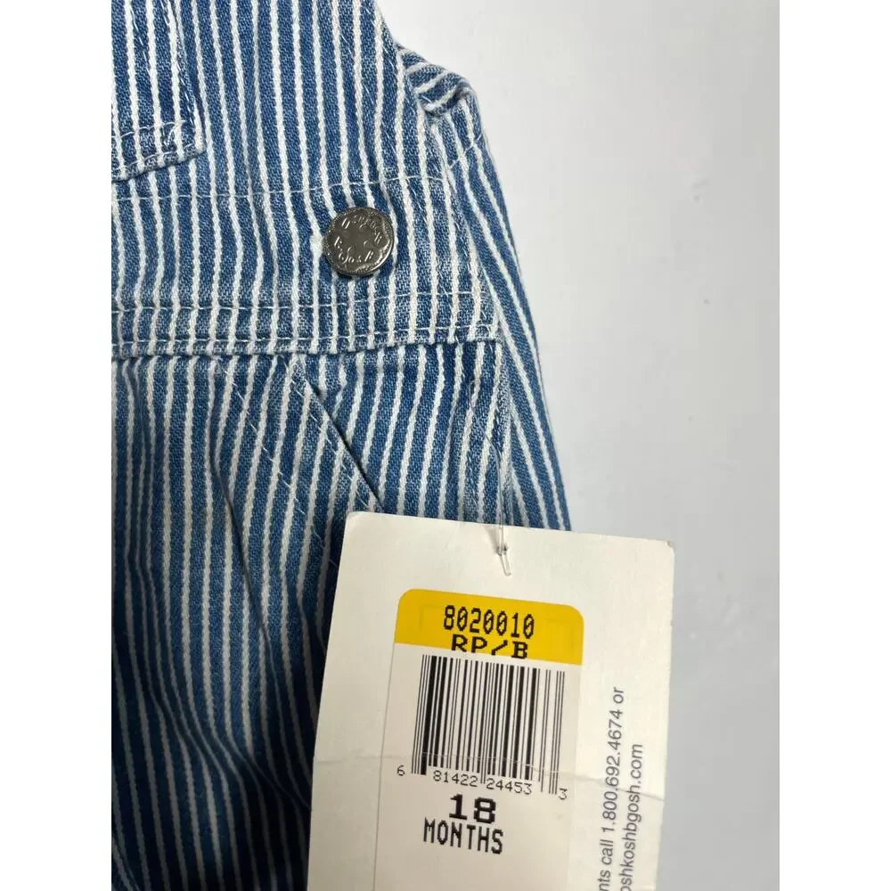 NEW Vintage Oshkosh B'Gosh Boys Blue Striped Overalls Vestbak 18 Months